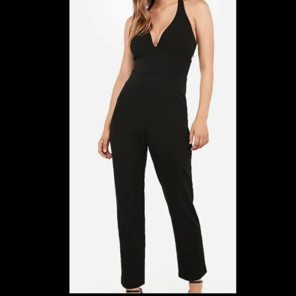 Black plunge T-back halter Express jumpsuit size Large